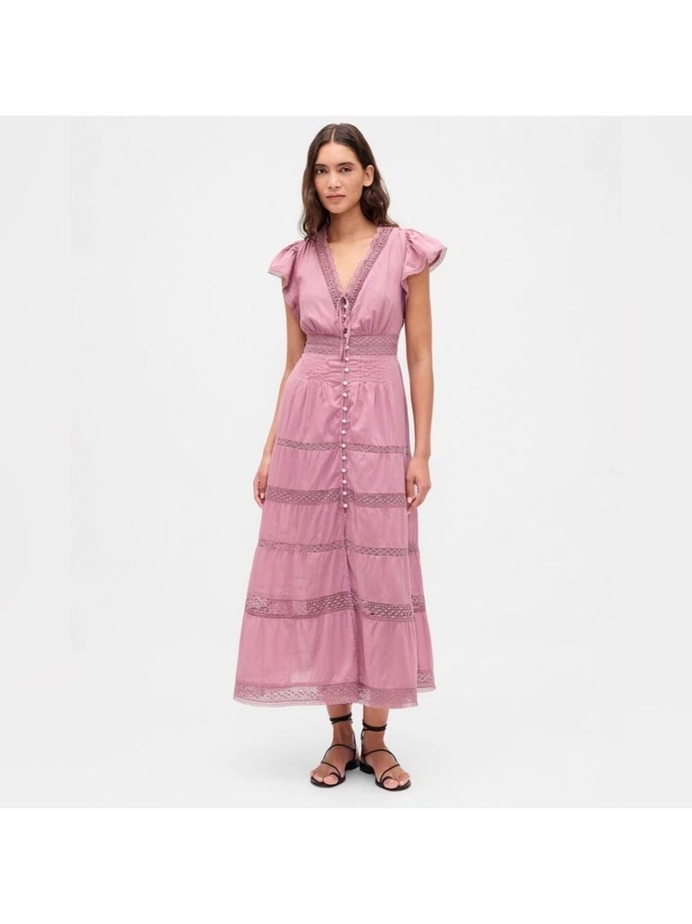 Gap Lace-Trim Cottagecore Midi Dress NWOT M Coastal Grandma Graduation Wedding